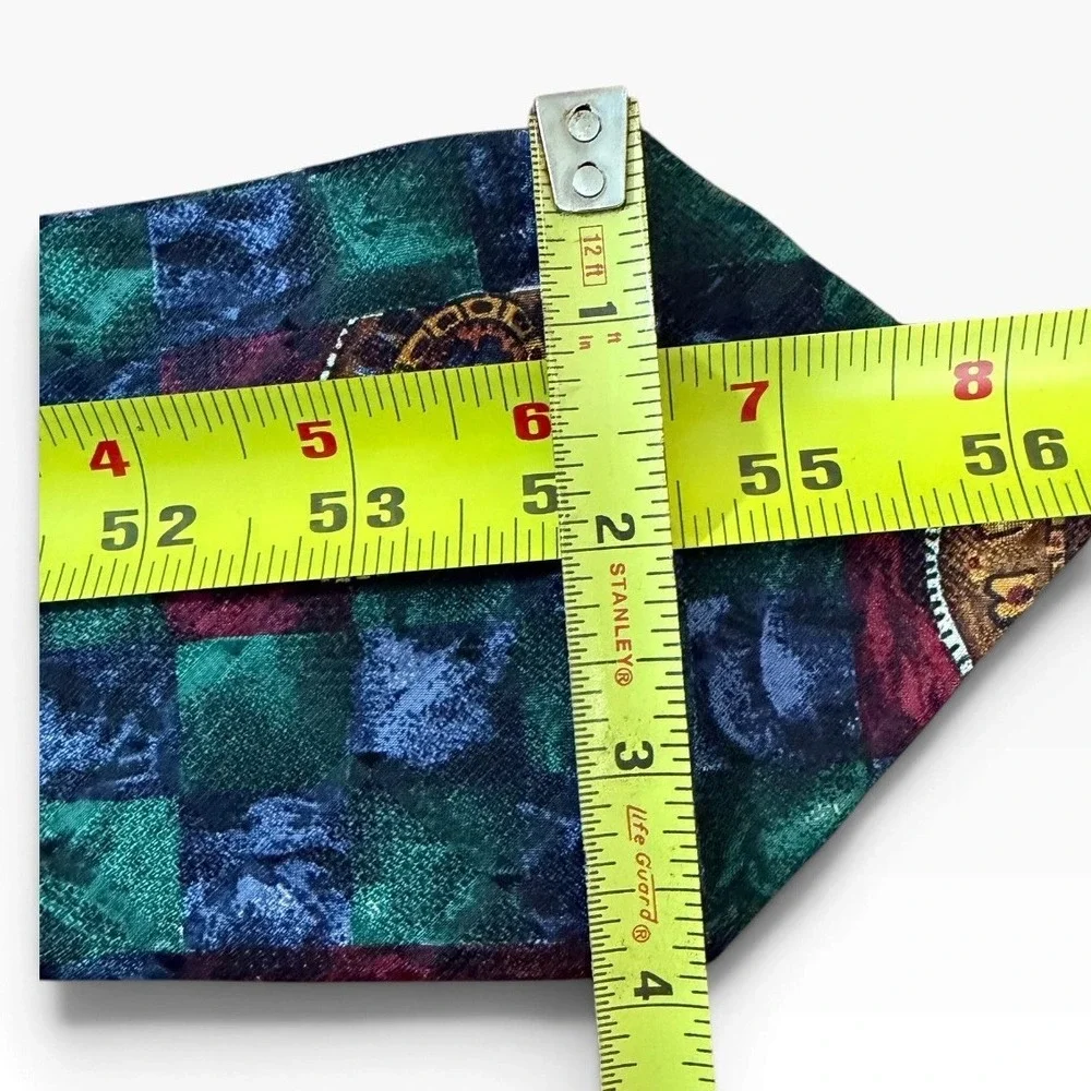 Ermenegildo Zegna Silk Tie Green Blue Paisley Checkered Made Italy Wide Lawyer